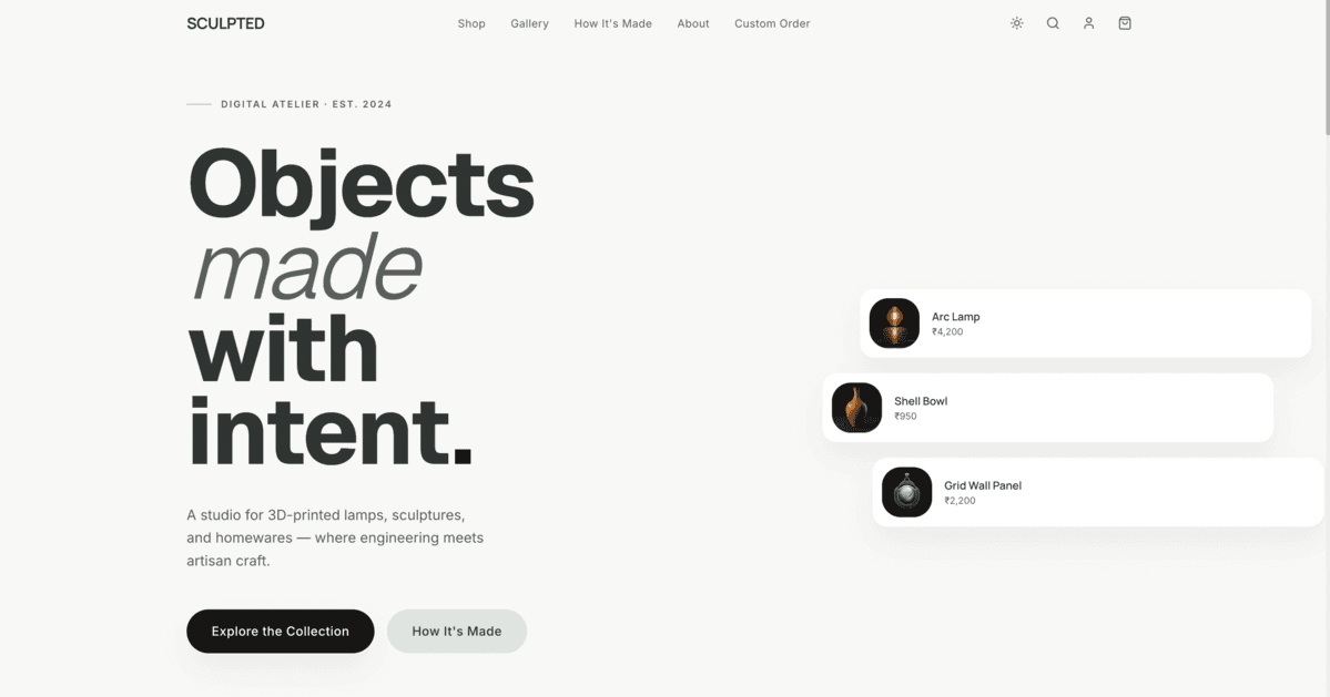 A sculptural Sculpted lamp — the hero piece of our studio